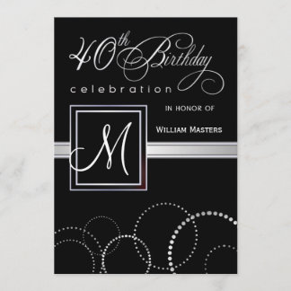 40. Geburtstag - Party Einladung mit Monogramm