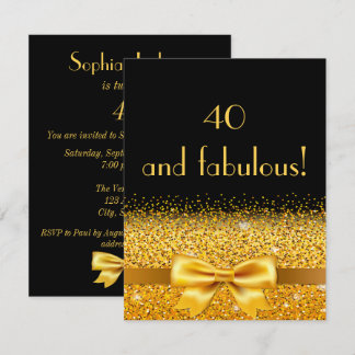 40. Geburtstag Party Einladung schwarz mit Goldbog