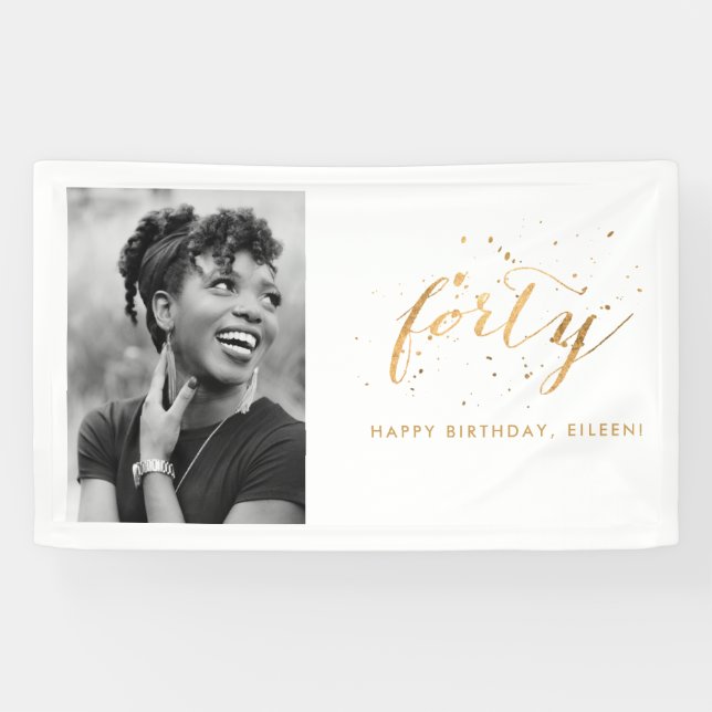 40. Geburtstag Party Foto Gold Confetti Banner (Horizontal)