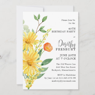 40. Geburtstag Party Frühlingsgelbe Blüte Einladung