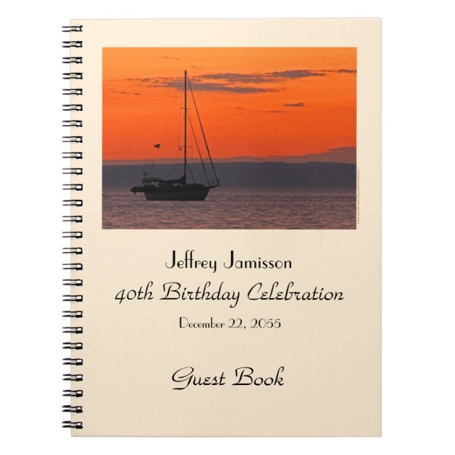 40. Geburtstag Party Gästebuch, Sailboat bei Sunse Notizblock (Vorderseite)