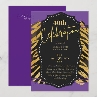 40. Geburtstag Party Gold Animal Print Glitzer Gla Einladung