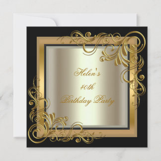 40. Geburtstag Party Gold Creme Black Floral Einladung