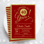 40. Geburtstag Party - Gold Red JEDES ALTER Einladung<br><div class="desc">Party Einladung zum 40. Geburtstag für Damen und Herren. Elegante Einladungskarte in Rot mit Imitaten Glitzer Goldfolie. Features typografischer Script-Schriftart. Bis 40 Jahre! Kann in jedes Jahr personalisiert werden. Ideal für ein Meilenstein Erwachsenenfeiern.</div>