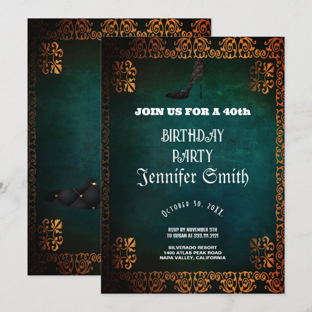 40. Geburtstag Party Gothic Red Einladung (Vorne/Hinten)