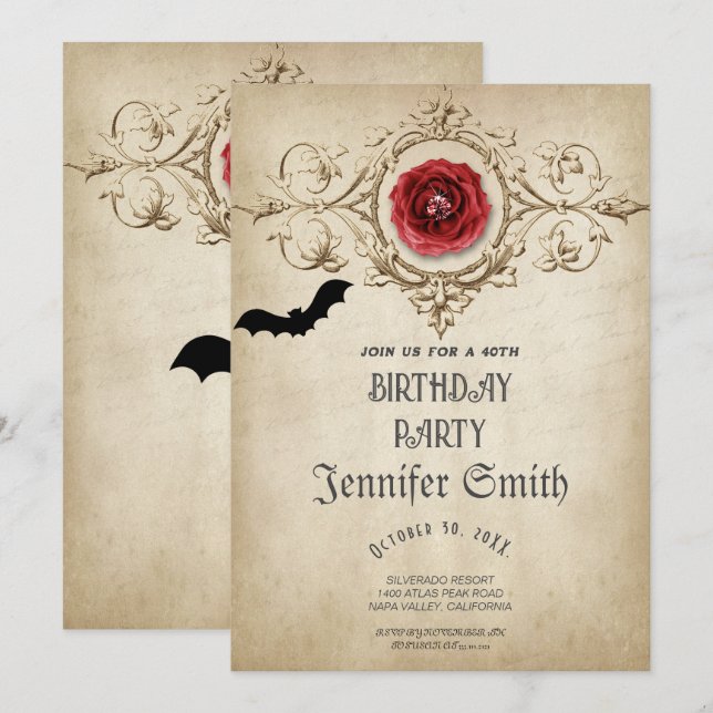 40. Geburtstag Party Gothic Red Einladung (Vorne/Hinten)