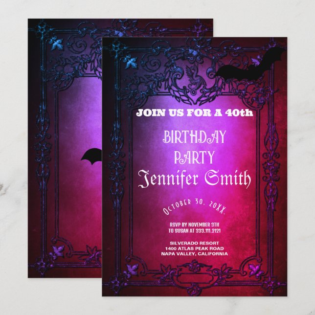 40. Geburtstag Party Gothic Red Einladung (Vorne/Hinten)