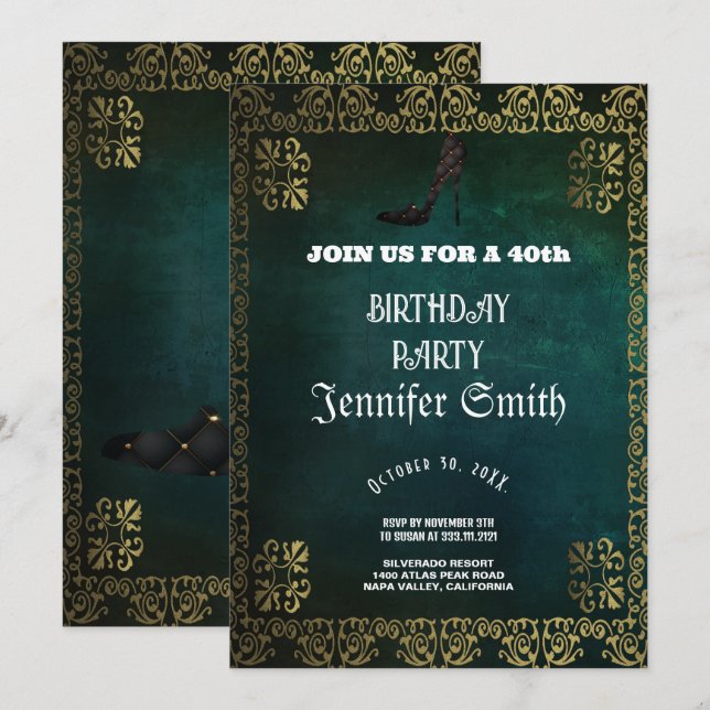 40. Geburtstag Party Gothic Red Einladung (Vorne/Hinten)