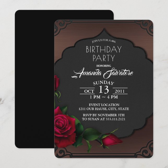 40. Geburtstag Party Gotische Rote Rosen Einladung (Vorne/Hinten)