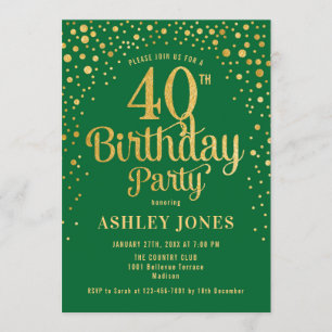 40. Geburtstag Party - Grün & Gold Einladung