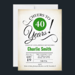 40. Geburtstag Party - Grün Schwarz-weiß Einladung<br><div class="desc">40. Geburtstagsfeier Party Einladung in Grün Weiß Schwarz mit Retro-cremigem Hintergrund. Bis 40 Jahre! Kann in jedes Jahr personalisiert werden. Bitte schreiben Sie mir,  wenn Sie weitere Anpassungen benötigen.</div>
