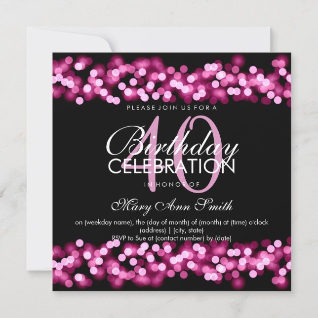 40. Geburtstag Party Imitats Pink Hollywood Glam Einladung (Vorderseite)