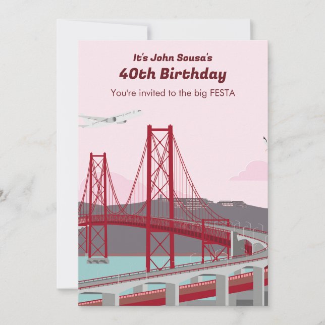 40. Geburtstag Party Lissabon Bridge Einladung (Vorderseite)