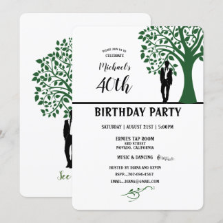 40. Geburtstag Party Man Silhouette von Tree Einladung