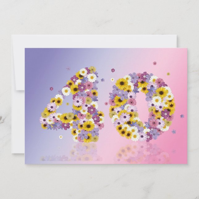 40. Geburtstag Party, mit Blumenbriefen Einladung (Vorderseite)