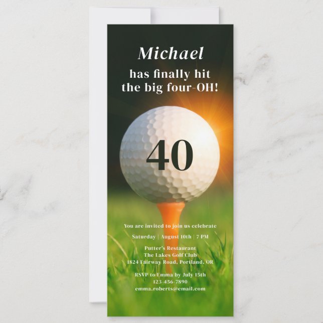 40. Geburtstag Party Modernes Adult Golf 40 Einladung (Vorderseite)