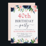 40. Geburtstag Party Navy Blue Blush Pink Floral Einladung<br><div class="desc">Navy Blue and Blush Pink Bloral Blume und Greenery Watercolor 40. (40.) Geburtstagsparty Einladungen beinhalten schöne und elegante Schrift-Typografie mit modernen botanischen rot-rosa Blume und Navy Blue für die besondere Wende vierzig Geburtstagsfeier.</div>