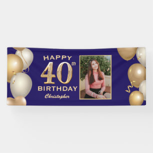 40. Geburtstag Party Navy Blue und Gold Balloons Banner