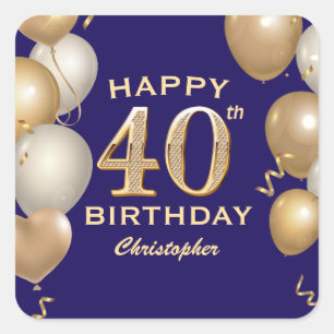 40. Geburtstag Party Navy Blue und Gold Balloons Quadratischer Aufkleber