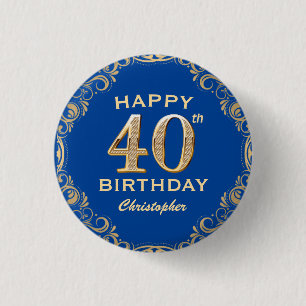 40. Geburtstag Party Navy Blue und Gold Glitzer Button