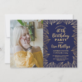 40. Geburtstag Party Navy Gold Herbst Herbst Foto Einladung