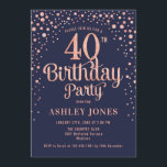 40. Geburtstag Party - Navy & Rose Gold Einladung<br><div class="desc">40. Geburtstagsfeier Party Einladung. Elegantes Design in Marineblau und Imitat Glitzer Rose Gold. Features stilvolle Skript-Schriftart und Konfetti. Nachricht,  wenn du ein Alter brauchst.</div>