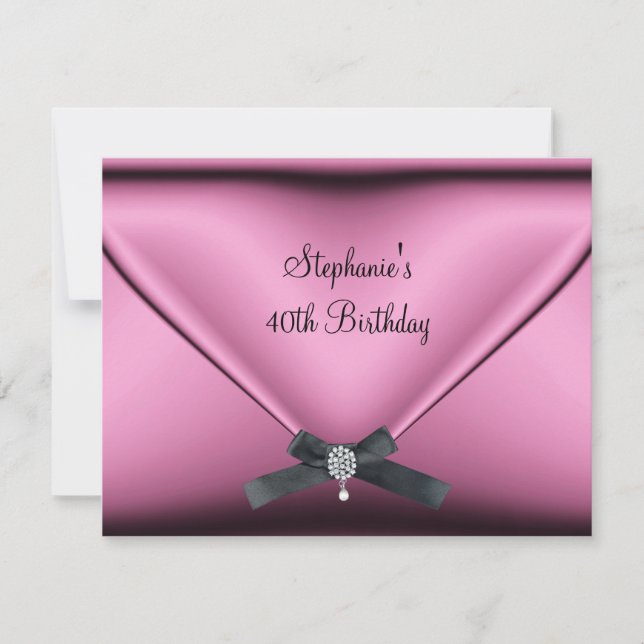40. Geburtstag Party Pink Silk Diamond Jewel Einladung (Vorderseite)