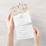 40. Geburtstag Party Pumpkin Herbstlaub All In One Einladung<br><div class="desc">Rett mit diesem alles in einer Geburtstagseinladung Geld im Stil,  ohne dabei irgendeinen Stil zu opfern. Sie können den Umschlag und die rsvp-Karte überspringen. Im Herbst dieses Jahres laden 3 weiße Kürbisse,  umgeben von Herbstlauben,  Beeren und Wildblumen,  zum Geburtstag ein. Die elegante Aquarellgestaltung wird durch moderne Kalligraphie ergänzt.</div>