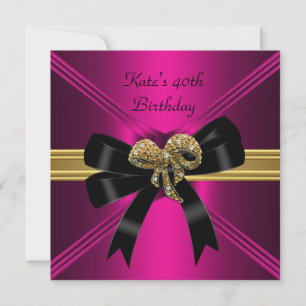 40. Geburtstag Party Rich Royal Black Bright Pink Einladung