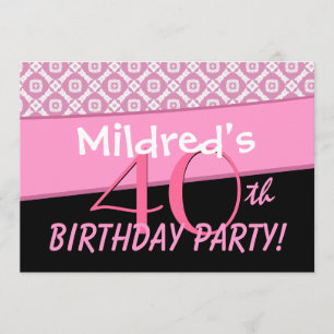 40. Geburtstag Party rosa Muster Vorlage