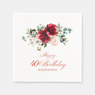 40. Geburtstag Party Rosa Rote Blüte Custom Serviette