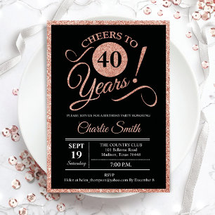40. Geburtstag Party - Rose Gold Black JEDES ALTER Einladung