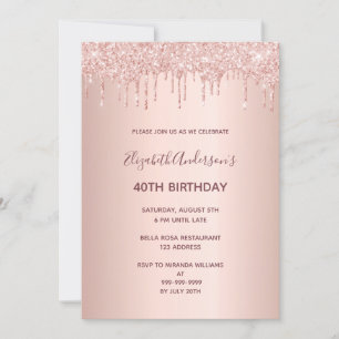 40. Geburtstag Party Rose Gold Glitzer Tropfen Einladung