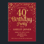 40. Geburtstag Party - Rot & Gold Einladung<br><div class="desc">40. Geburtstagsfeier Party Einladung. Elegantes Design in Rot und Imitat Glitzer Gold. Features stilvolle Skript-Schriftart und Konfetti. Nachricht,  wenn du ein Alter brauchst.</div>
