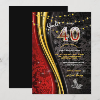 40. Geburtstag Party Rot, Gold und Schwarz Wirbel Einladung
