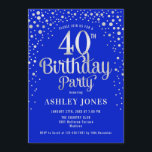 40. Geburtstag Party - Royal Blue & Silver Einladung<br><div class="desc">40. Geburtstagsfeier Party Einladung. Elegantes Design in königsblau und Imitate Glitzer Silber. Features stilvolle Skript-Schriftart und Konfetti. Nachricht,  wenn du ein Alter brauchst.</div>