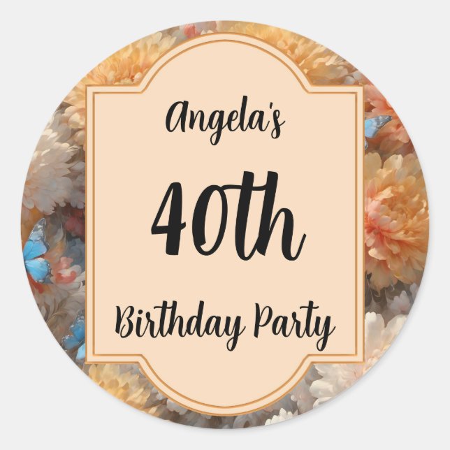 40. Geburtstag Party Runder Aufkleber (Vorderseite)