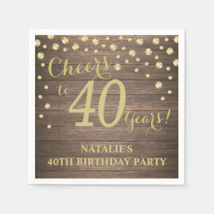 40. Geburtstag Party Rustikales Holz und Gold Diam Serviette