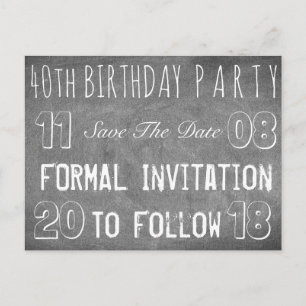 40. Geburtstag Party Save the Date Halbpension Ankündigungspostkarte