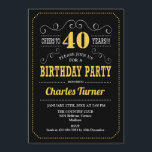 40. Geburtstag Party - Schwarz-Weiß Einladung<br><div class="desc">40. Geburtstagsfeier Party Einladung. Elegantes Retro-Design in Schwarz,  Gold,  Weiß mit Chalkboard-Muster und Skript-Schriftart. Bis 40 Jahre! Nachricht,  wenn Sie weitere Anpassungen benötigen.</div>