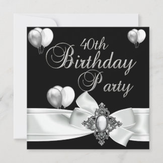 40. Geburtstag Party Schwarz-weiß Silberballons Einladung