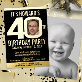 40. Geburtstag Party schwarze Goldfolie Foto Folieneinladung