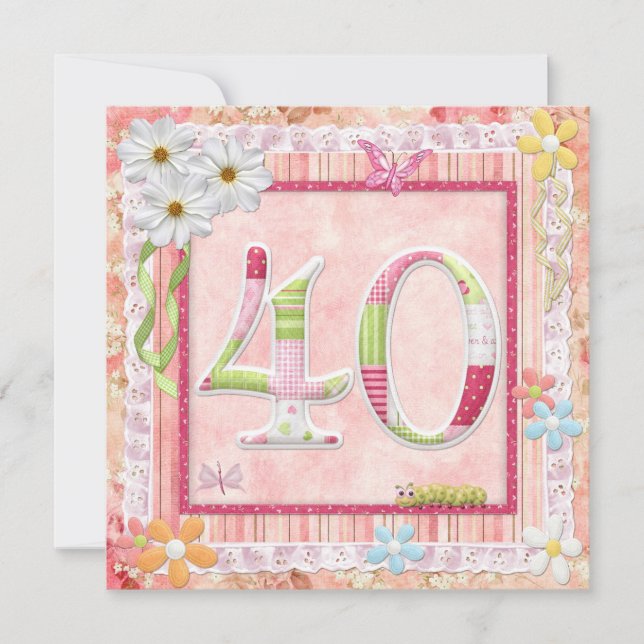 40. Geburtstag Party Scrapbooking Stil Einladung (Vorderseite)