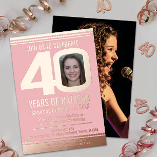 40. Geburtstag Party staubige rosa Goldfolie Foto Folieneinladung
