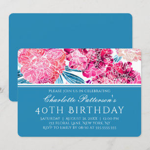 40. Geburtstag Party Stilvolles rosa Blumenmuster Einladung