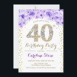 40. Geburtstag Party - Weißes Gold Lila Einladung<br><div class="desc">40. Geburtstag Party Einladung Elegantes Design in Imitate Glitzer Gold,  lila und weiß. Stilvolle Blumeneinladung mit Diamanten und Rose. Ideal für eine gläserne Feier. Bitte schreiben Sie mir,  wenn Sie weitere Anpassungen benötigen.</div>