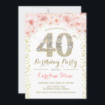 40. Geburtstag Party - Weißes Gold Rosa Einladung<br><div class="desc">40. Geburtstagsfeier Party Einladung. Elegantes Design in Imitaten Glitzer Gold,  Rosa und Weiß. Stilvolle Blumeneinladung mit Diamanten und Rose. Ideal für eine gläserne Frauenfeier. Gedruckte Zazzle Einladungen oder Sofortdownload digitalen Vorlage.</div>