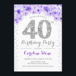 40. Geburtstag Party - Weißes Silber Lila Einladung<br><div class="desc">40. Geburtstag Party Einladung Elegantes Design in Imitaten Glitzer silber,  lila und weiß. Stilvolle Blumeneinladung mit Diamanten und Rose. Ideal für eine gläserne Feier. Bitte schreiben Sie mir,  wenn Sie weitere Anpassungen benötigen.</div>
