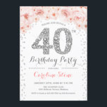 40. Geburtstag Party - Weißes Silberrosa Einladung<br><div class="desc">40. Geburtstag Party Einladung Elegantes Design in Imitaten Glitzer Silber,  Rosa und Weiß. Stilvolle Blumeneinladung mit Diamanten und Rose. Ideal für eine gläserne Feier. Bitte schreiben Sie mir,  wenn Sie weitere Anpassungen benötigen.</div>