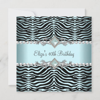 40. Geburtstag Party Zebra Aquamarin Blue White Pe Einladung